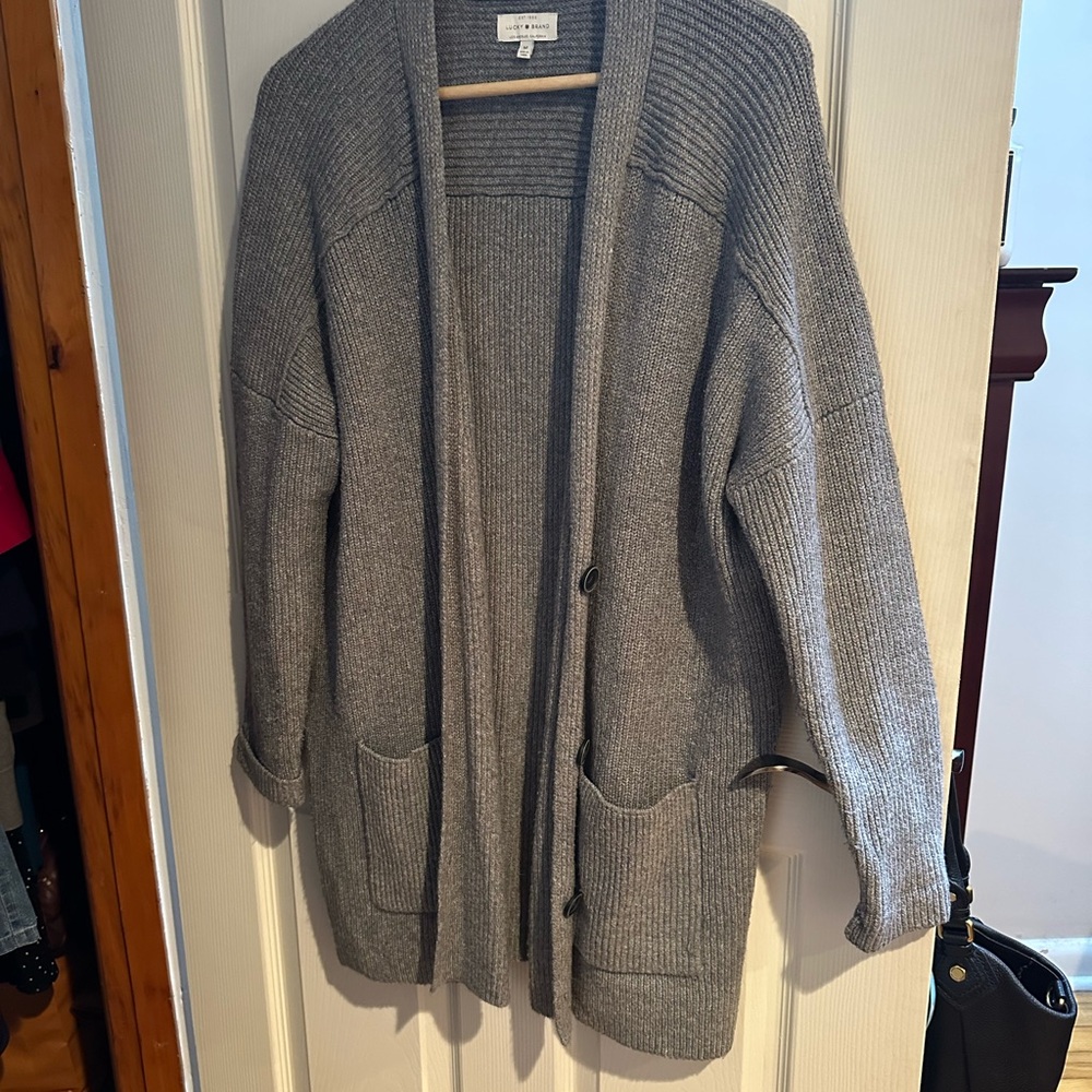 Gray Ribbed Open Cardigan Sweater